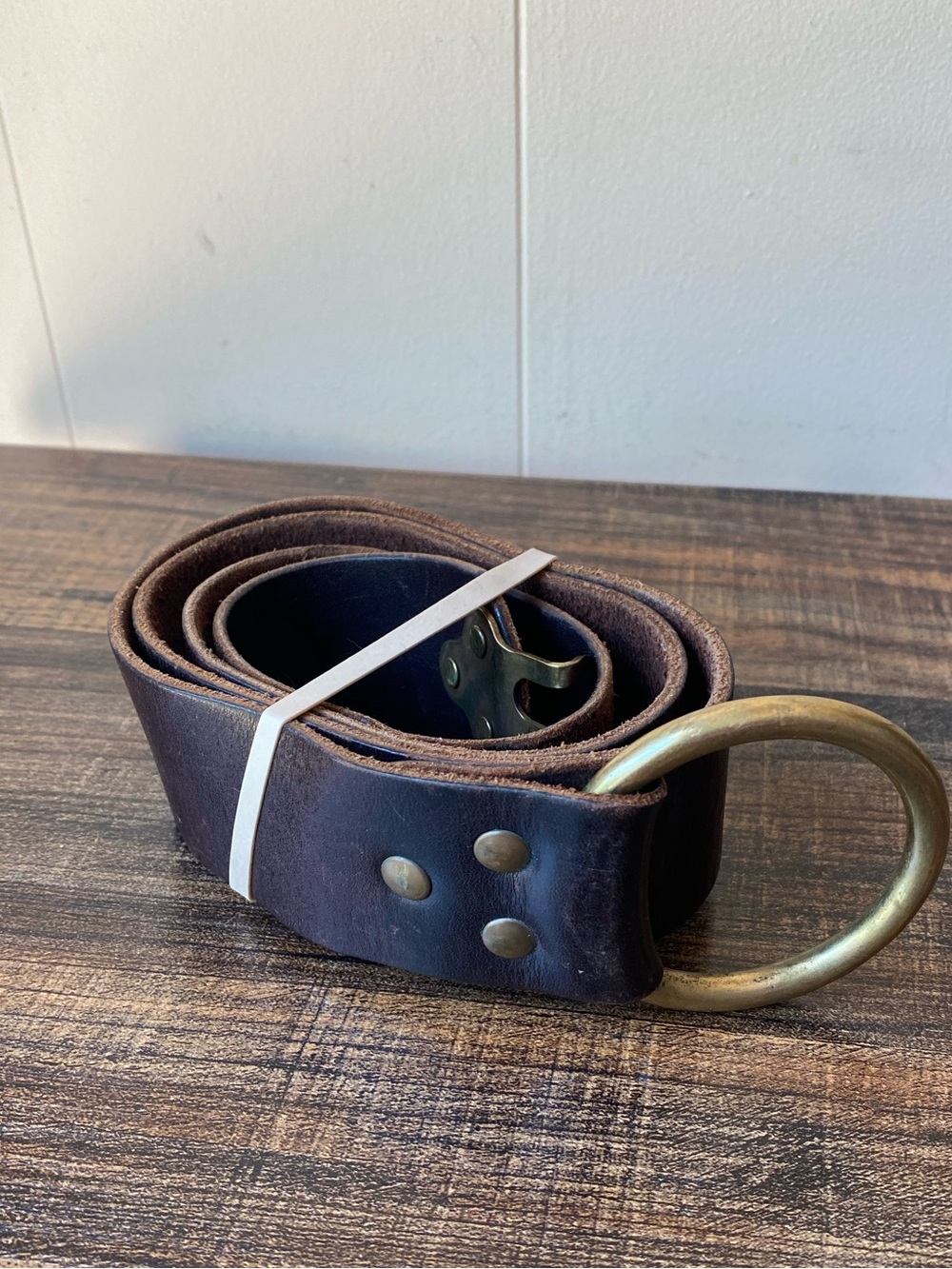 Dark Brown Leather Belt with Brass Hardware - Picture 2 of 8